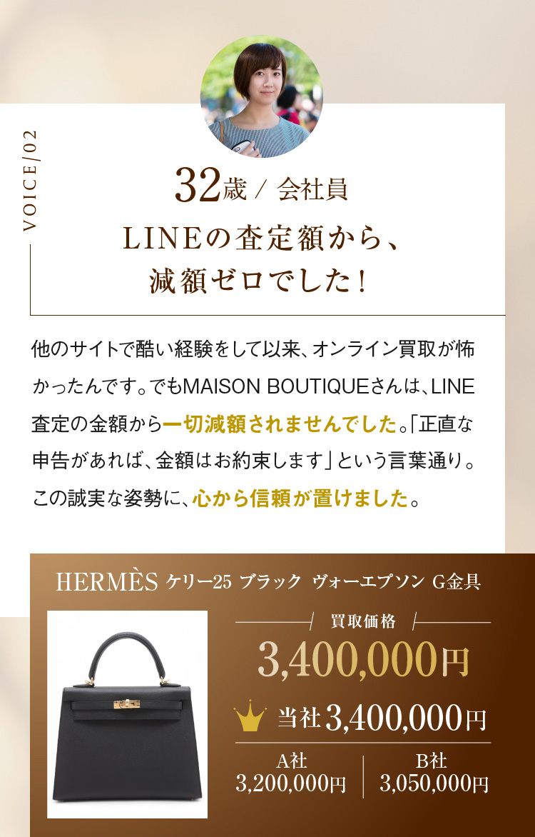 LINEの査定額から、減額ゼロでした！